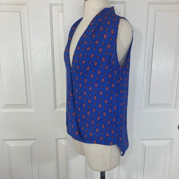 Zara blue red crossover top, Ladies medium sleeveless hi low surplice blouse - Picture 7 of 8